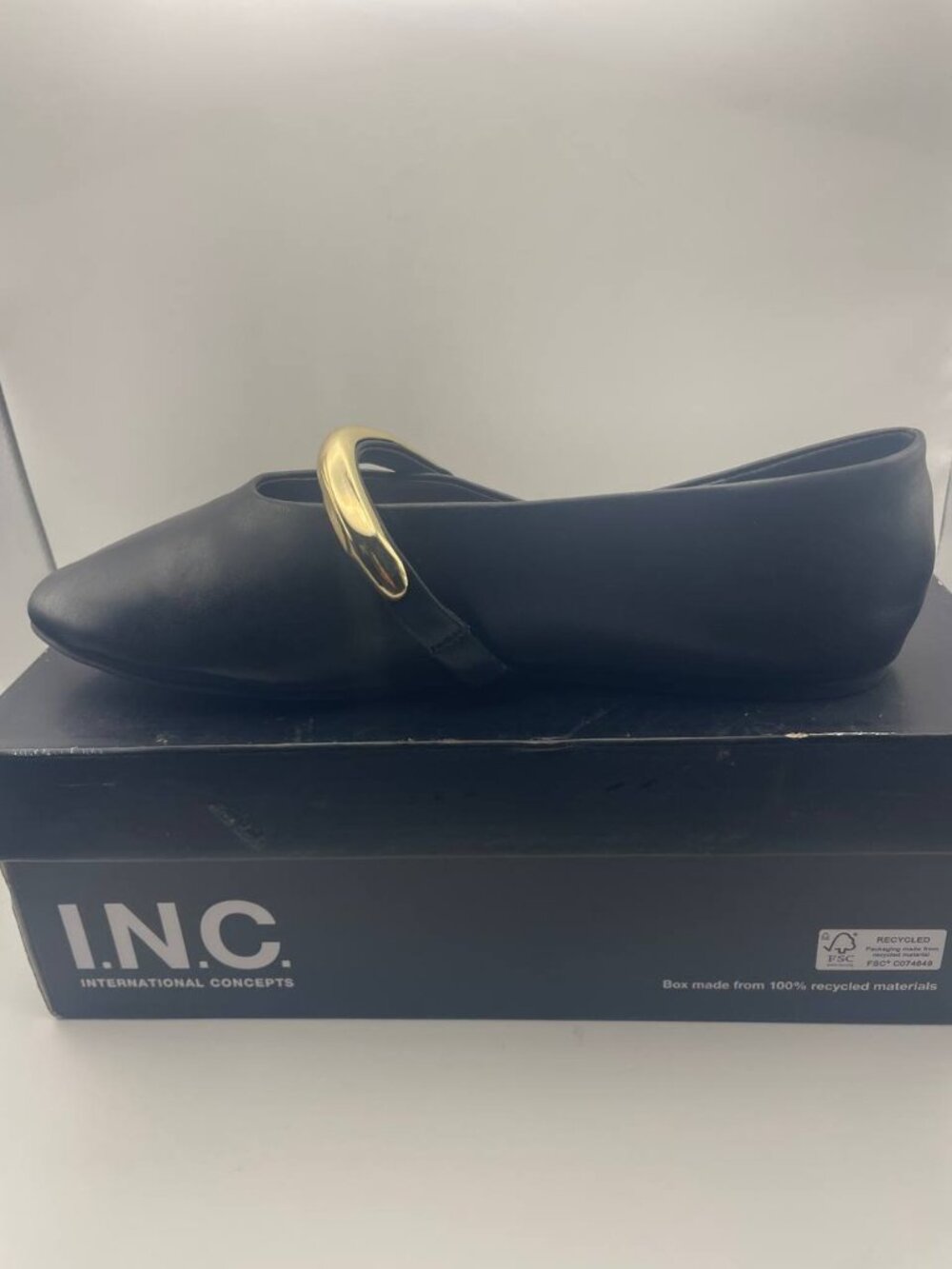 NWT I.N.C. Black Mary Jane Flats - Quiet Luxury Balletcore Style with Gold Accen